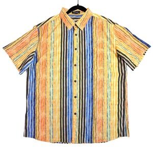 MCEDAR Mens XL Vertical Stripe Button Down Shirt Short Sleeve Multi Color Casual